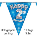 Party Bunting Happy 2nd Bday Blue Holo 11 f - Tiger Feet Ireland