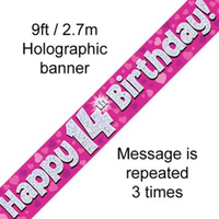9ft Banner Happy 14th Birthday Pink - Tiger Feet Ireland