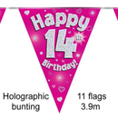 Party Bunting Happy 14th Birthday Pink - Tiger Feet Ireland