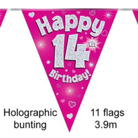 Party Bunting Happy 14th Birthday Pink - Tiger Feet Ireland