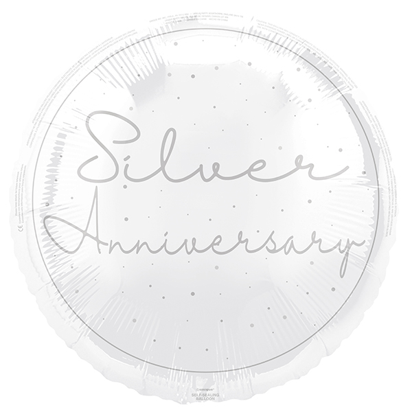 Foil Balloon 18" Round Silver Anniversary - Tiger Feet Ireland