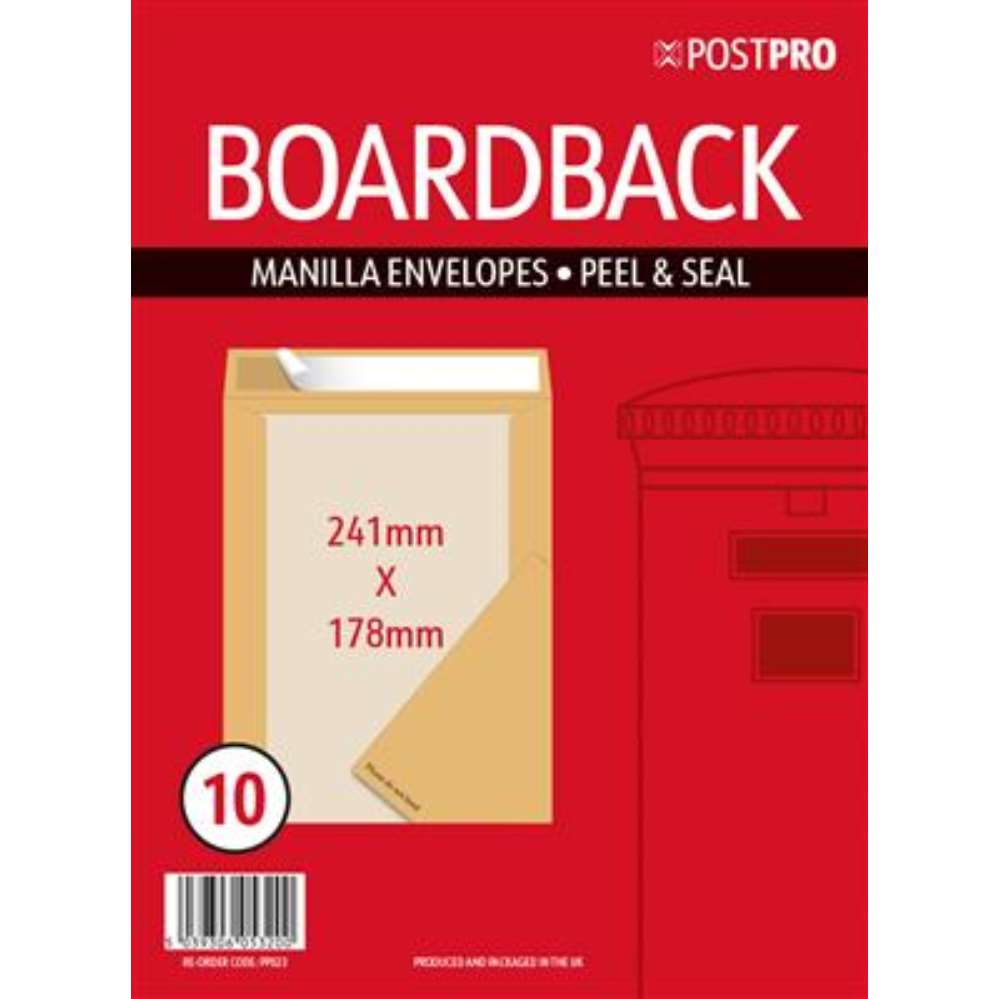 10pk Envelopes Boardback 178x241mm Manilla - Tiger Feet Ireland