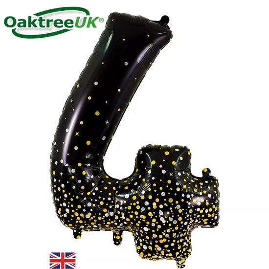Oaktree Foil Balloon Black & Gold 34" Number 4