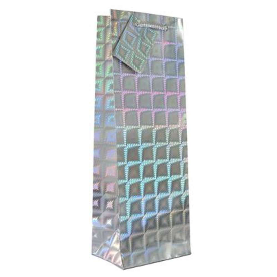 6pk Giftbags Bottle Holographic Silver