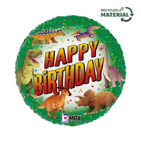 Foil Blln 18in Rnd Happy B-Day Dinosaur - Tiger Feet Ireland