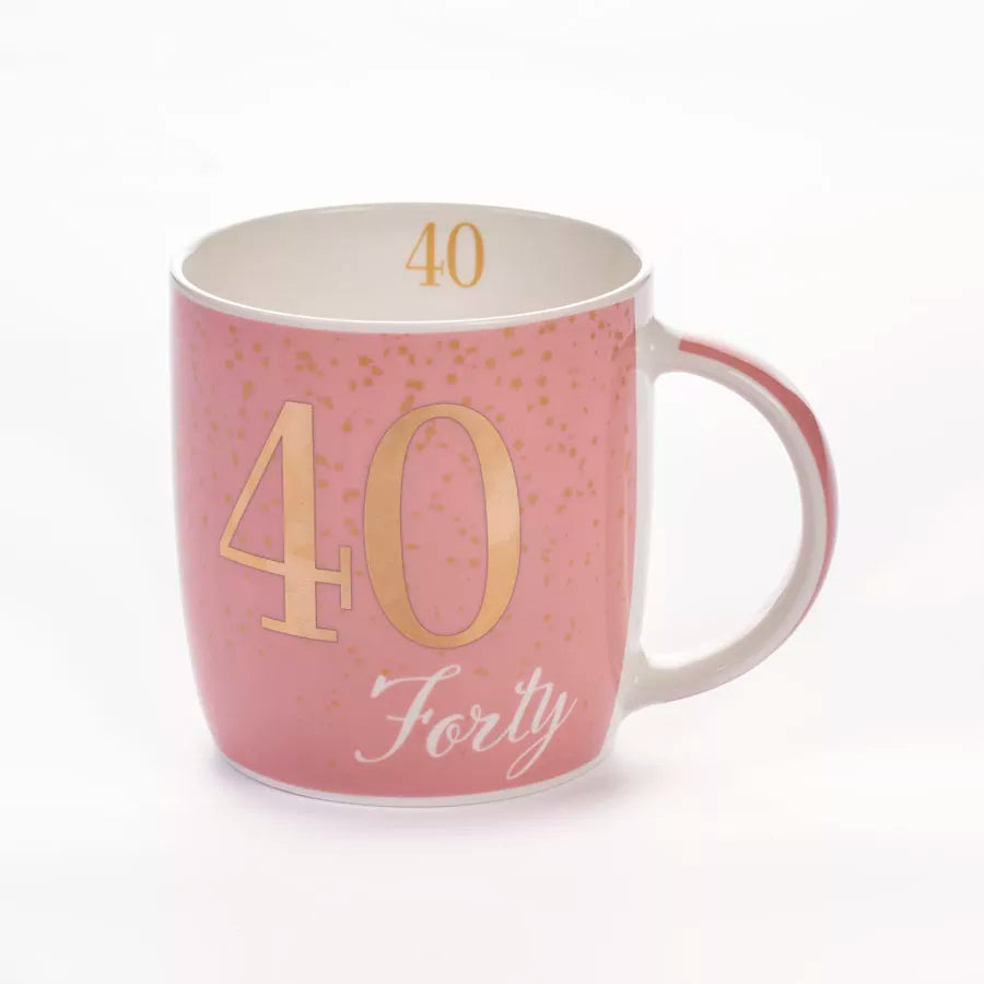 Age 40 Pink Mug With Foil Number - Tiger Feet Ireland