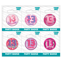 6pk Small Badges Birthday Age 13 - Tiger Feet Ireland