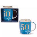 Age 50 Blue Mug With Foil Number - Tiger Feet Ireland