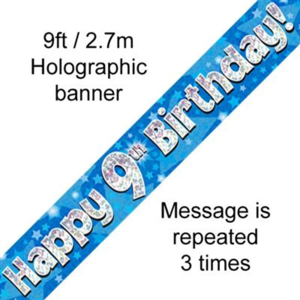 9ft Banner Happy 9th Birthday Blue - Tiger Feet Ireland