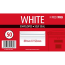 50pk Envelopes 89x152mm White Self Seal - Tiger Feet Ireland