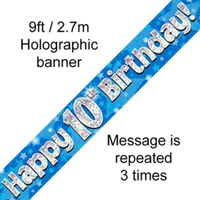 9ft Banner Happy 10th Birthday Blue - Tiger Feet Ireland