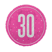 Foil Balloon 18" Round Glitz Pink 30th - Tiger Feet Ireland