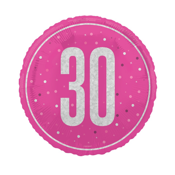 Foil Balloon 18" Round Glitz Pink 30th - Tiger Feet Ireland