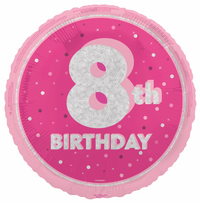 Foil Balloon 18" Round Glitz Pink Age 8 - Tiger Feet Ireland