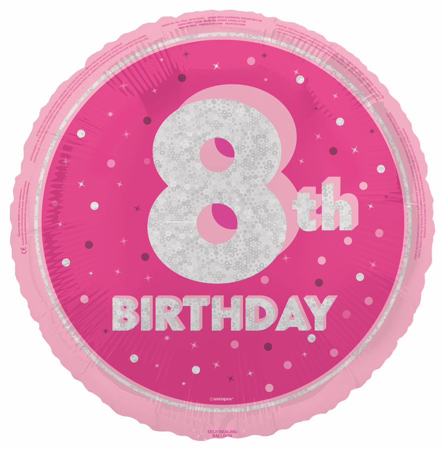 Foil Balloon 18" Round Glitz Pink Age 8 - Tiger Feet Ireland