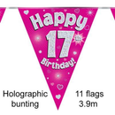 Party Bunting Happy 17th Birthday Pink - Tiger Feet Ireland