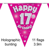 Party Bunting Happy 17th Birthday Pink - Tiger Feet Ireland