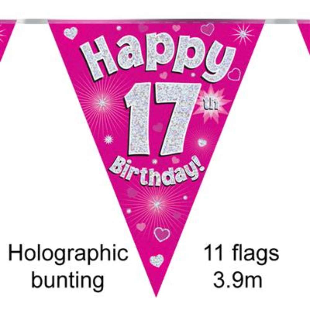 Party Bunting Happy 17th Birthday Pink - Tiger Feet Ireland