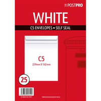 25pk Envelopes C5 162x229mm Self Seal White - Tiger Feet Ireland