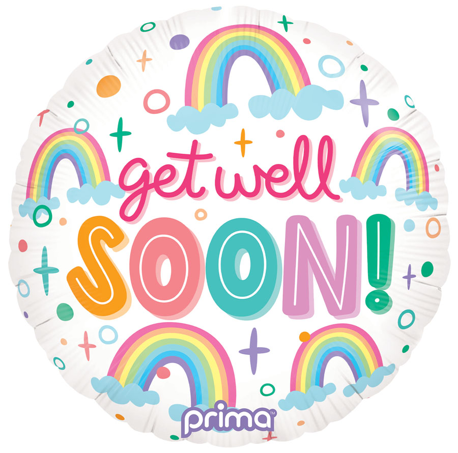 Foil Balloon 18" Round Get Well Soon Rainbows - Tiger Feet Ireland