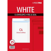 25pk Envelopes C4 229x324mm White Peal&Seal - Tiger Feet Ireland