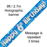 9ft Banner Happy 6th Birthday Blue - Tiger Feet Ireland