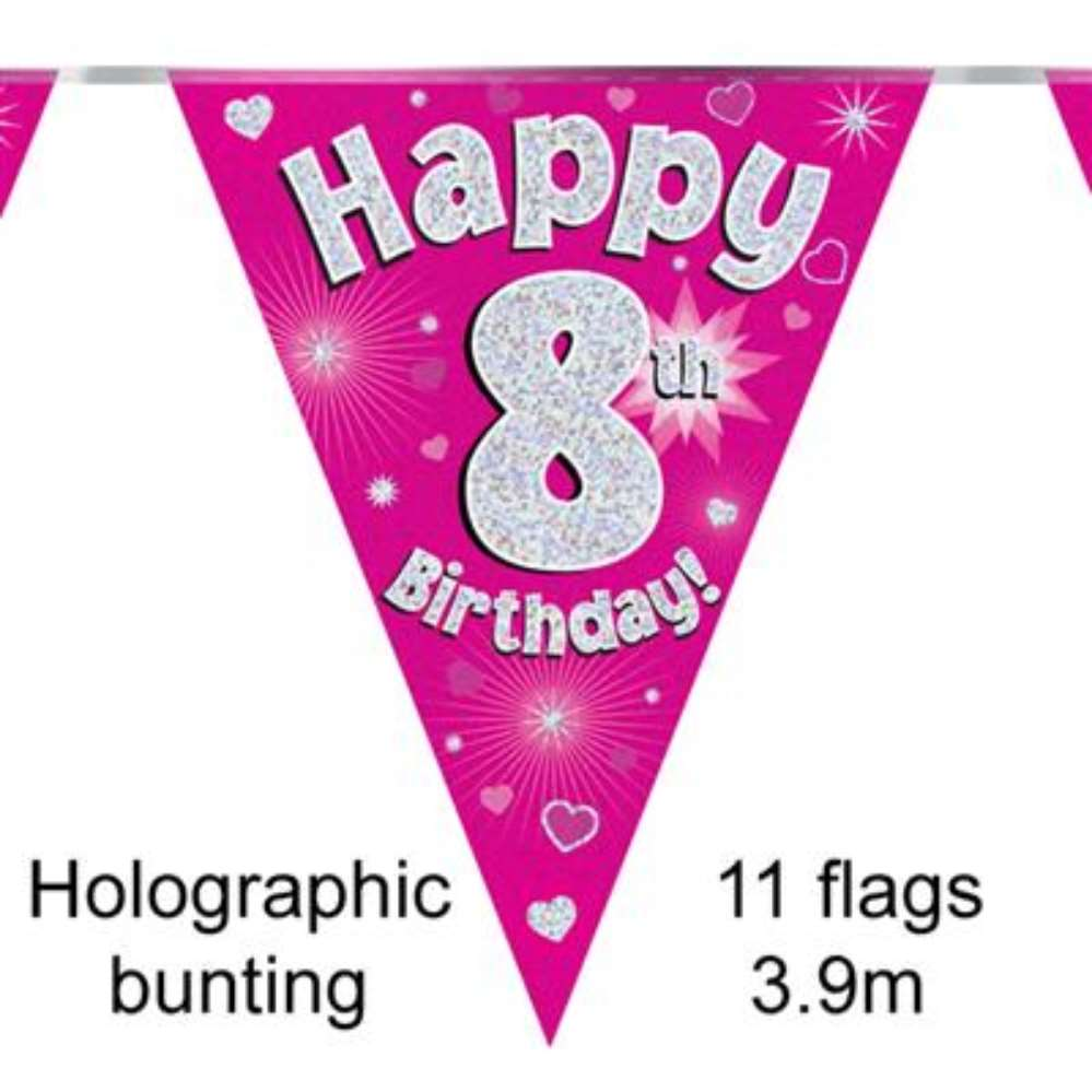 Party Bunting Happy 8th Birthday Pink - Tiger Feet Ireland