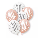 6ct Latex Balloon 12in Rose Gold Number 30 - Tiger Feet Ireland