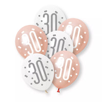 6ct Latex Balloon 12in Rose Gold Number 30 - Tiger Feet Ireland