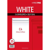 25pk Envelopes C4 229x324mm Self Seal White - Tiger Feet Ireland