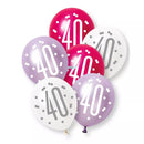 6ct Latex Balloon 12in Pink Number 40 - Tiger Feet Ireland