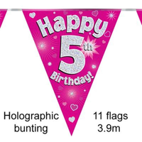 Party Bunting Happy 5th Birthday Pink - Tiger Feet Ireland