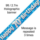Happy 70th Birthday 9ft Blue Banner - Tiger Feet Ireland