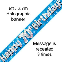 Happy 70th Birthday 9ft Blue Banner - Tiger Feet Ireland