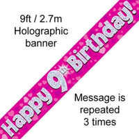 9ft Banner Happy 9th Birthday Pink - Tiger Feet Ireland