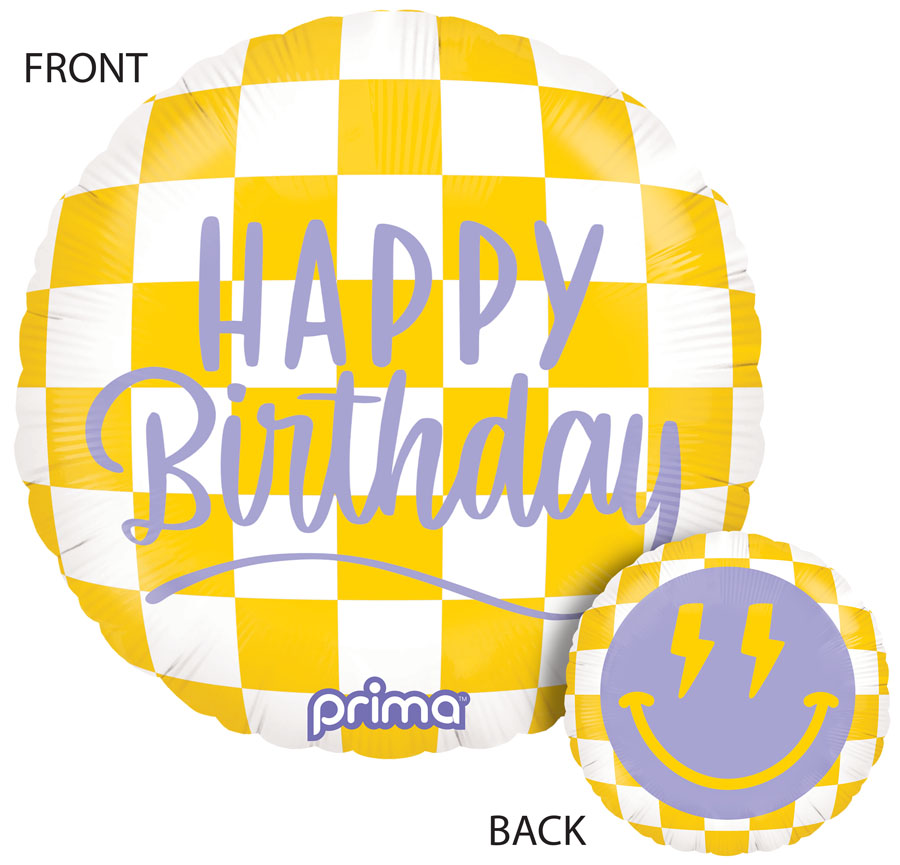 Foil Balloon 18" Round Happy Face Checker Birthday - Tiger Feet Ireland