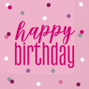 16ct Luncheon Napkins Glitz Pink Happy Birthday - Tiger Feet Ireland