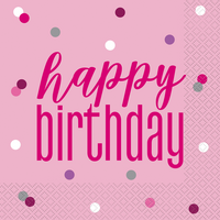 16ct Luncheon Napkins Glitz Pink Happy Birthday - Tiger Feet Ireland