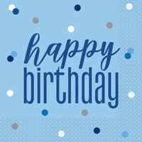 16ct Luncheon Napkins Glitz Blue Happy Birthday - Tiger Feet Ireland
