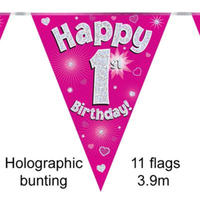 Party Bunting Happy 1st Birthday Pink - Tiger Feet Ireland