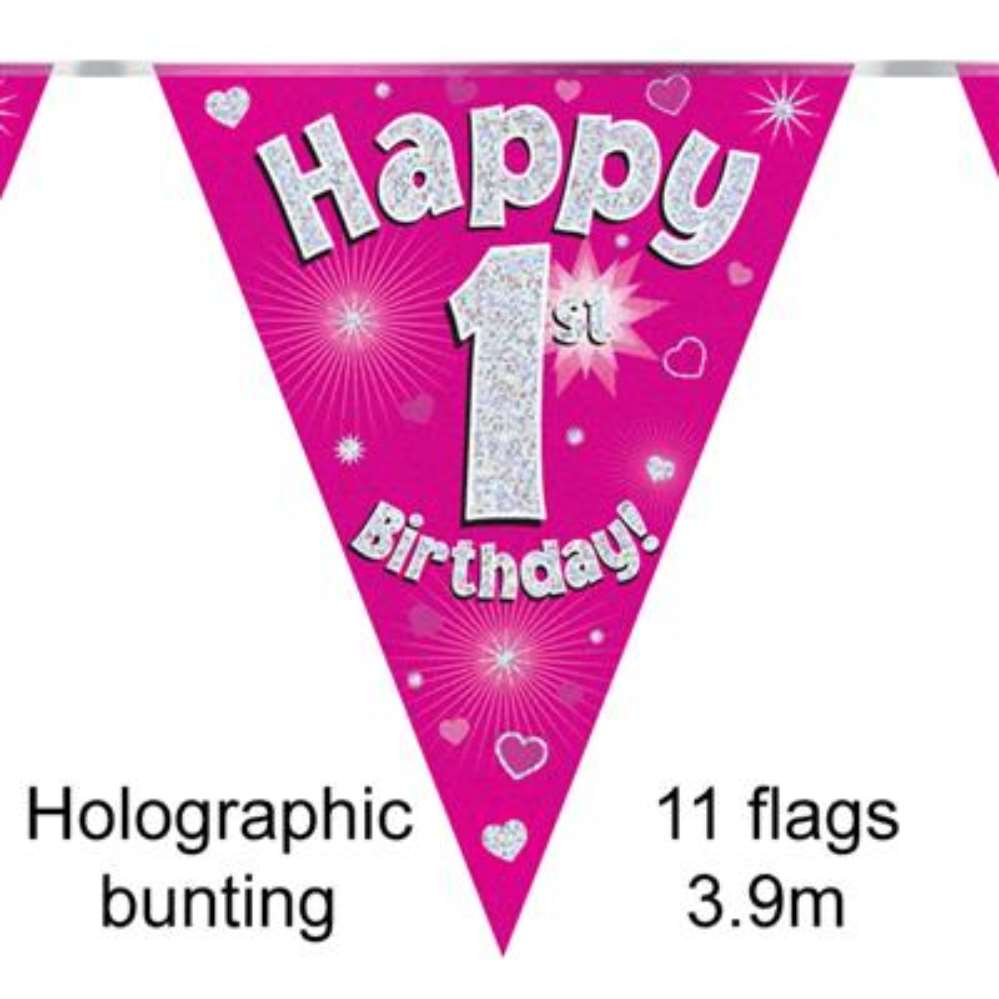 Party Bunting Happy 1st Birthday Pink - Tiger Feet Ireland