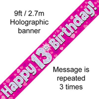 Happy 13th Birthday 9ft Pink Banner - Tiger Feet Ireland