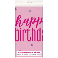 Plastic Tablecover 54x84" Glitz Pink Birthday - Tiger Feet Ireland