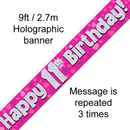 9ft Banner Happy 11th Birthday Pink - Tiger Feet Ireland