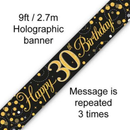 9ft Banner Sparkling 30th Bday Black & Gol - Tiger Feet Ireland