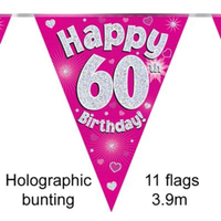 Party Bunting Happy 60th Birthday Pink - Tiger Feet Ireland