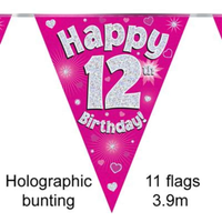 Party Bunting Happy 12th Birthday Pink - Tiger Feet Ireland