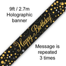 9ft Banner Spark Fizz HBD Blck & Gld Holo - Tiger Feet Ireland