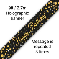9ft Banner Spark Fizz HBD Blck & Gld Holo - Tiger Feet Ireland