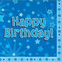 16ct Luncheon Napkins 3ply Blue Happy Birthday - Tiger Feet Ireland